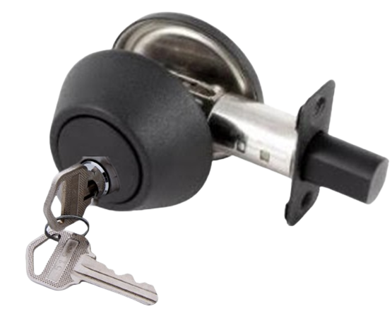 CERRADURA CILINDRICA ADICIONAL REF. 7302 LLAVE EXTERIOR-SEGURO MANUAL INTERIOR NEGRO